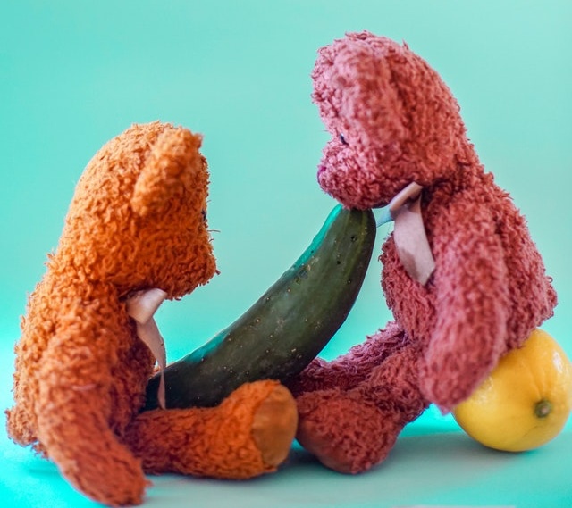 Two bears with fruit sex toys