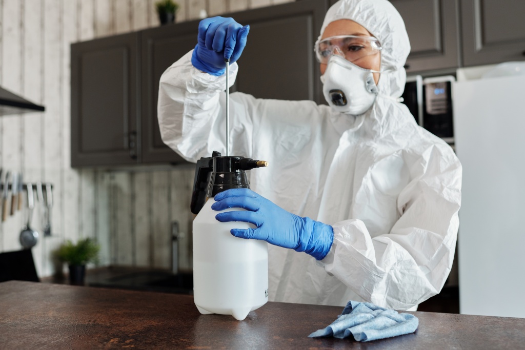 A man disinfecting a home